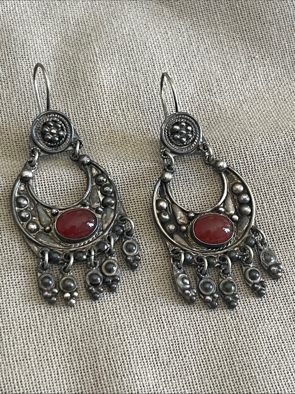 925 Sterling Red agate crystal stone Dangle Earrings - Boho Chic